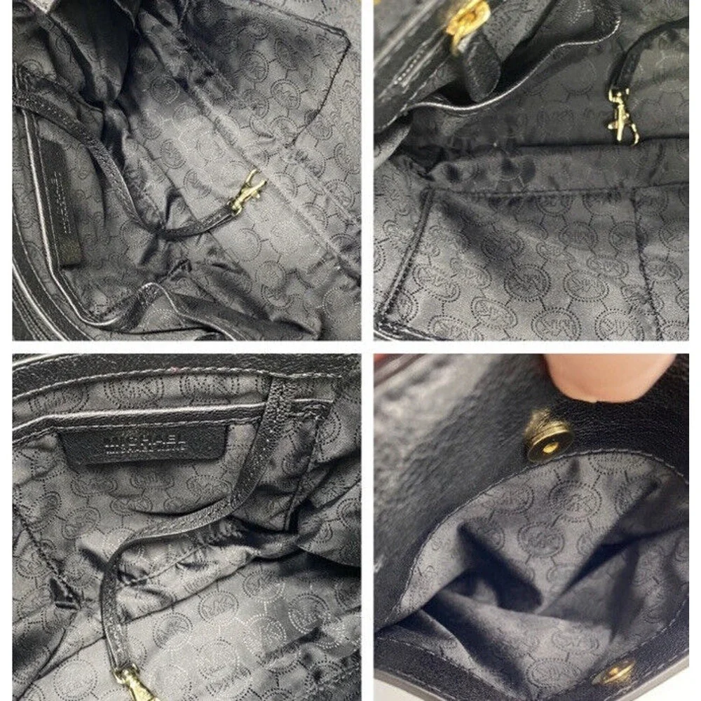 MICHAEL KORS Naomi Large Satchel Black Luxury Leather Zippers Handbag Purse‎ Bag